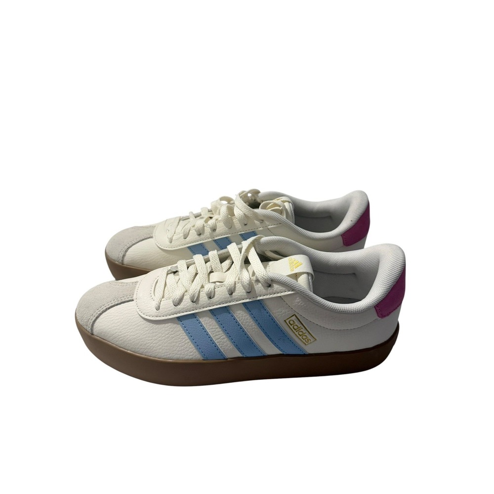 NEW Adidas VL Court 3.0 Leather White Blue Pink Women's Low Top Sneakers 9.5